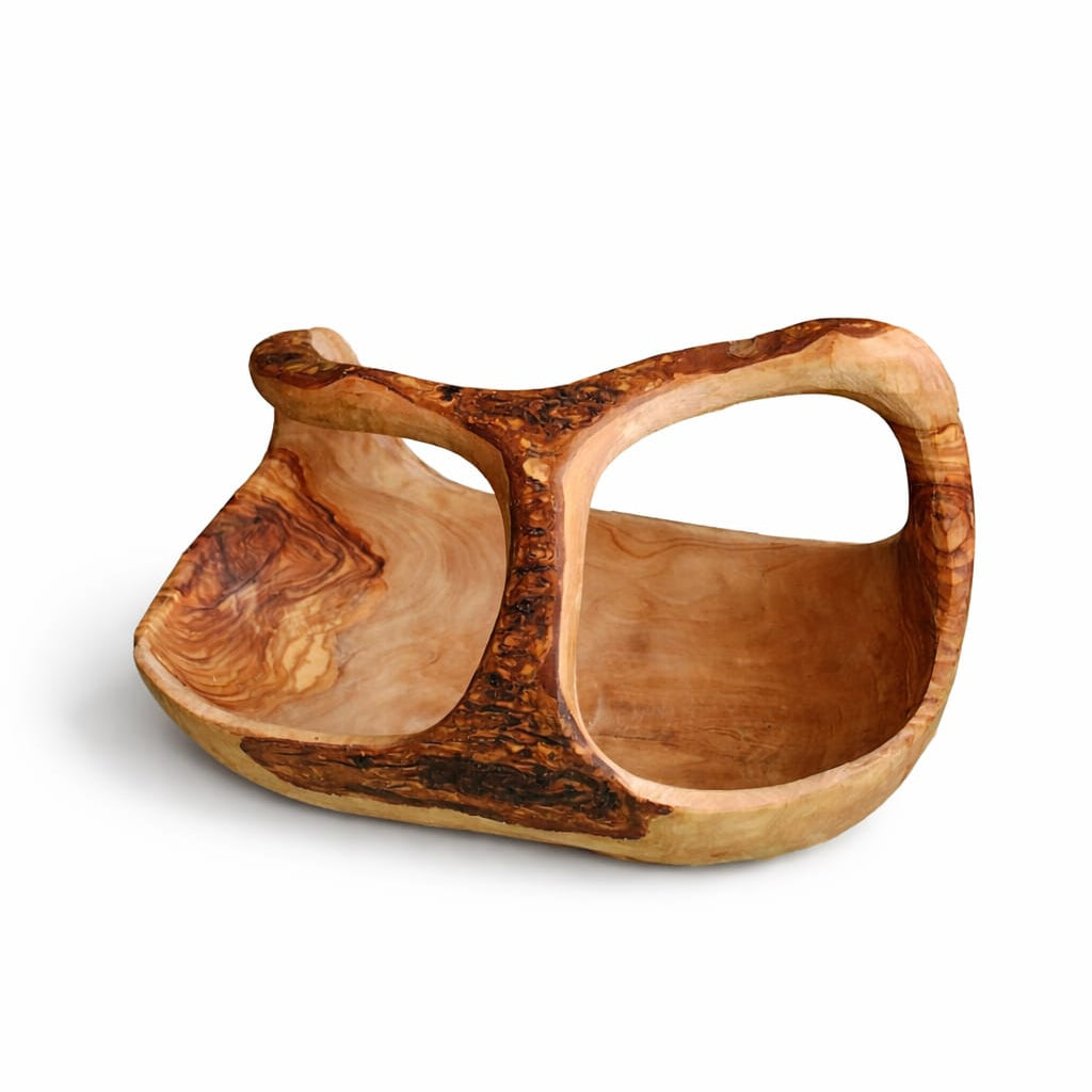 Fructiera din lemn de măslin cu mâner 35 cm