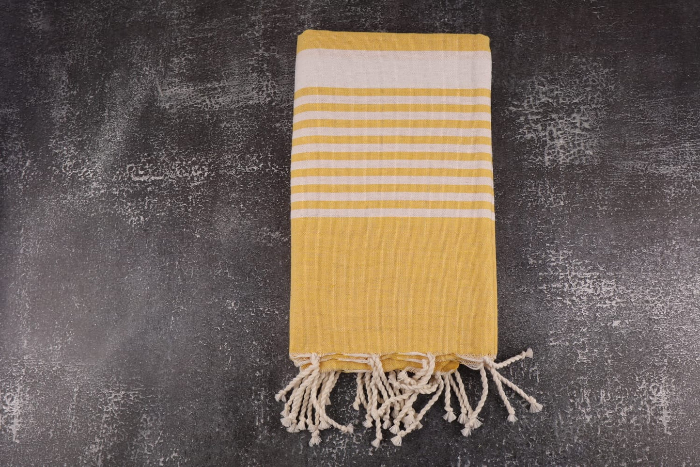 Плажна кърпа | Fouta | Жълт тунис с бели ивици 200 x 100 см