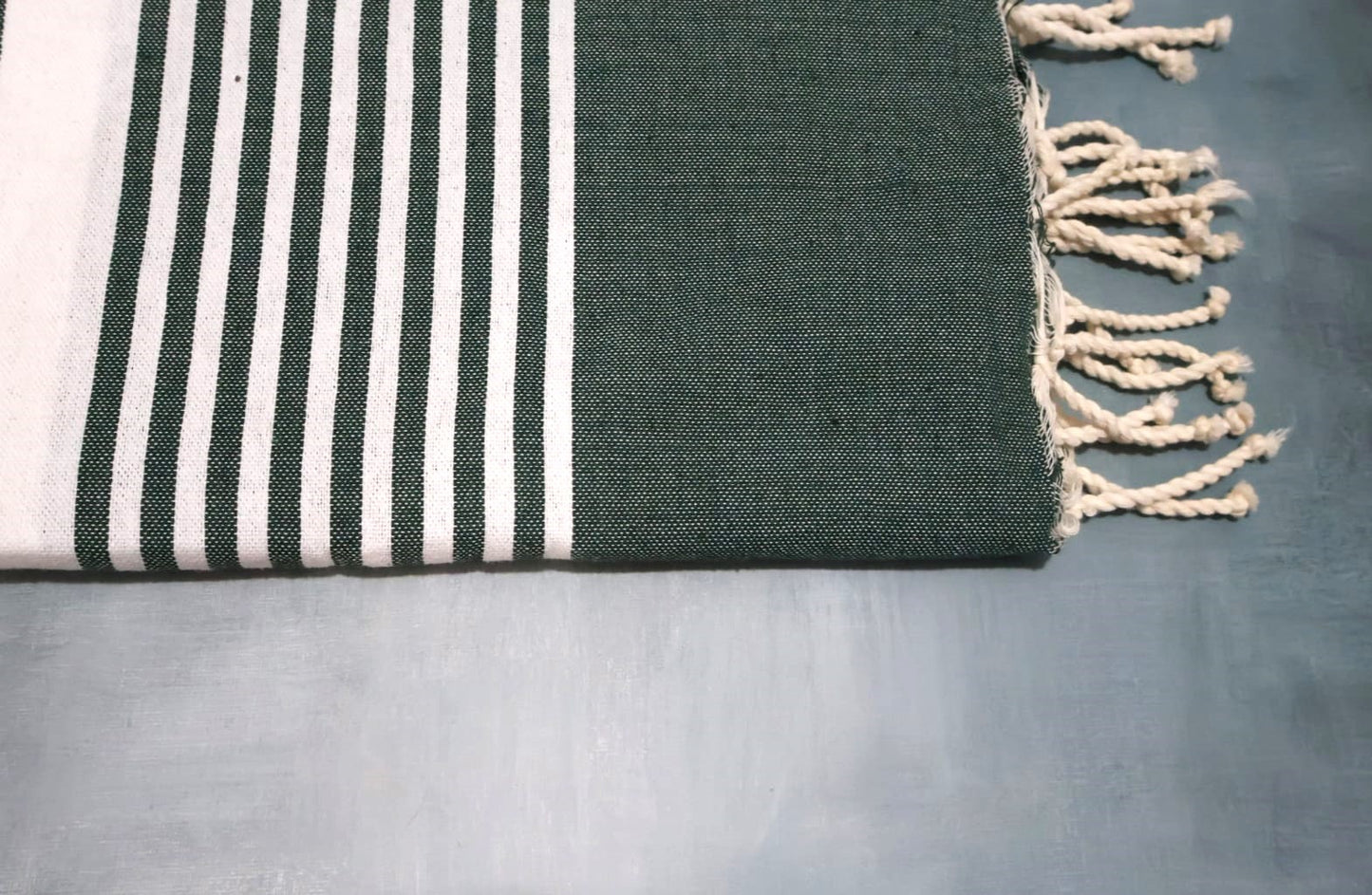 Prosop plajă | Fouta |Tunis Verde Inchis Cu Dungi Albe 200 x 100 cm