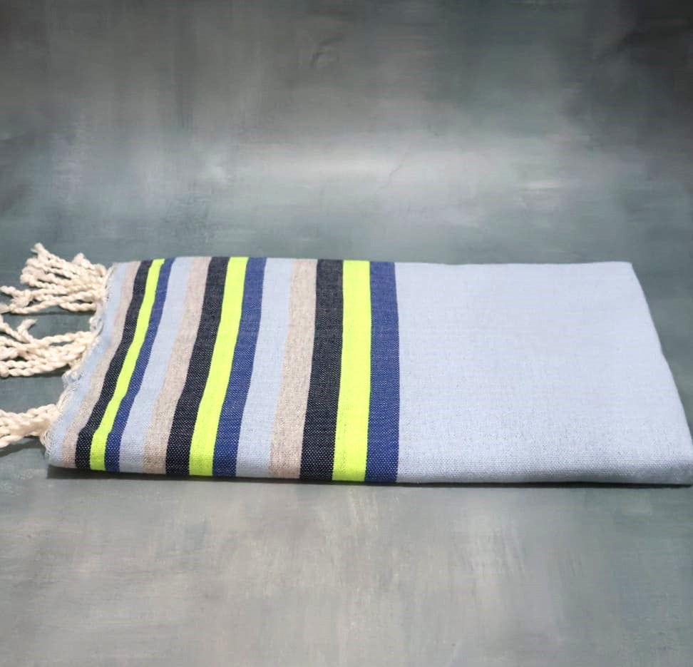 Prosop Plaja Fouta | Tunis | Blue Cu Dungi Lime 200 x 100 cm