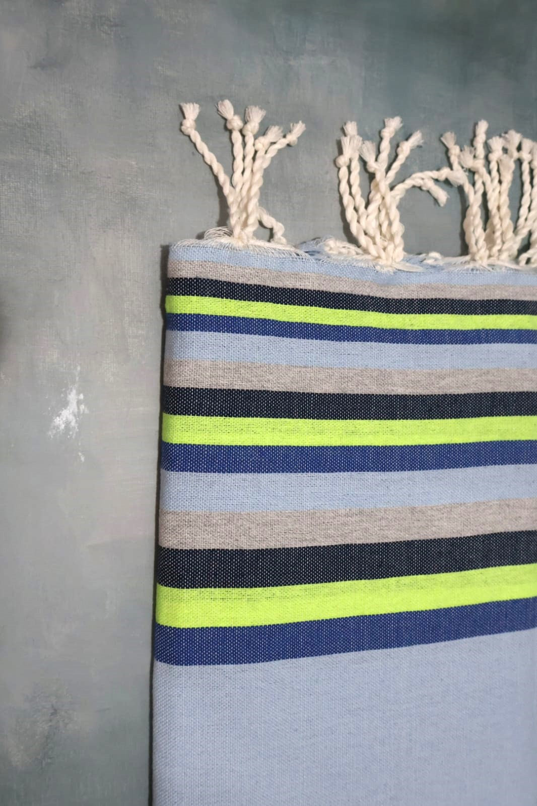 Prosop Plaja Fouta | Tunis | Blue Cu Dungi Lime 200 x 100 cm