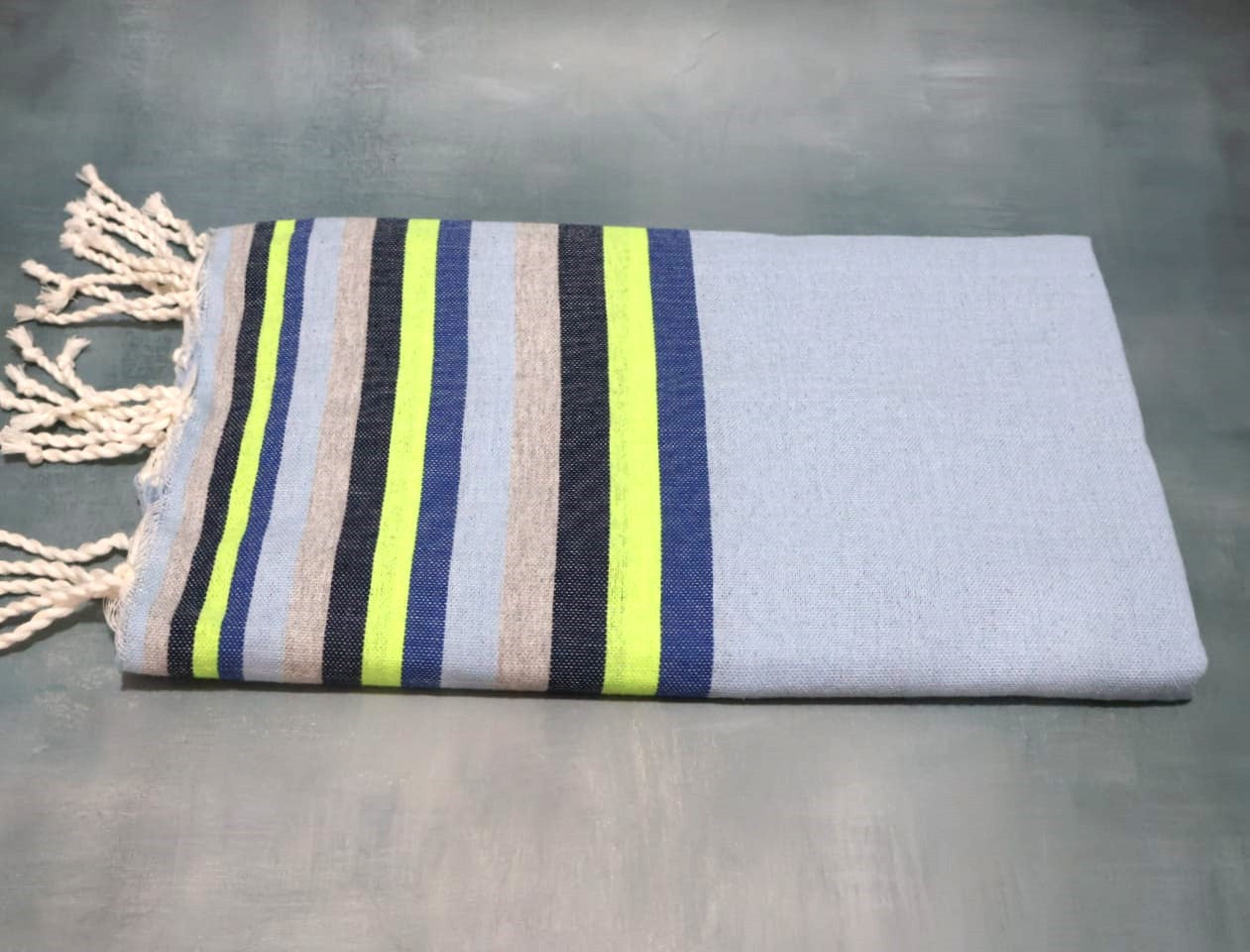 Prosop Plaja Fouta | Tunis | Blue Cu Dungi Lime 200 x 100 cm