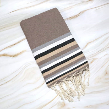 Плажна кърпа | Fouta |. Tunis Brown With Dark Stripes 200 x 100 cm