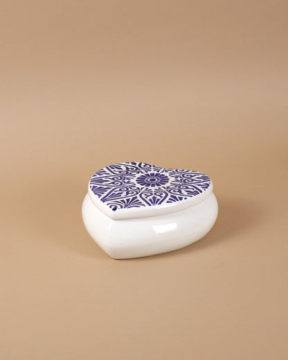 Cutie de depozitare inimioara din ceramică decorativă Tatto Albastru