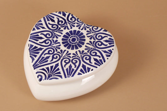 Cutie de depozitare inimioara din ceramică decorativă Tatto Albastru