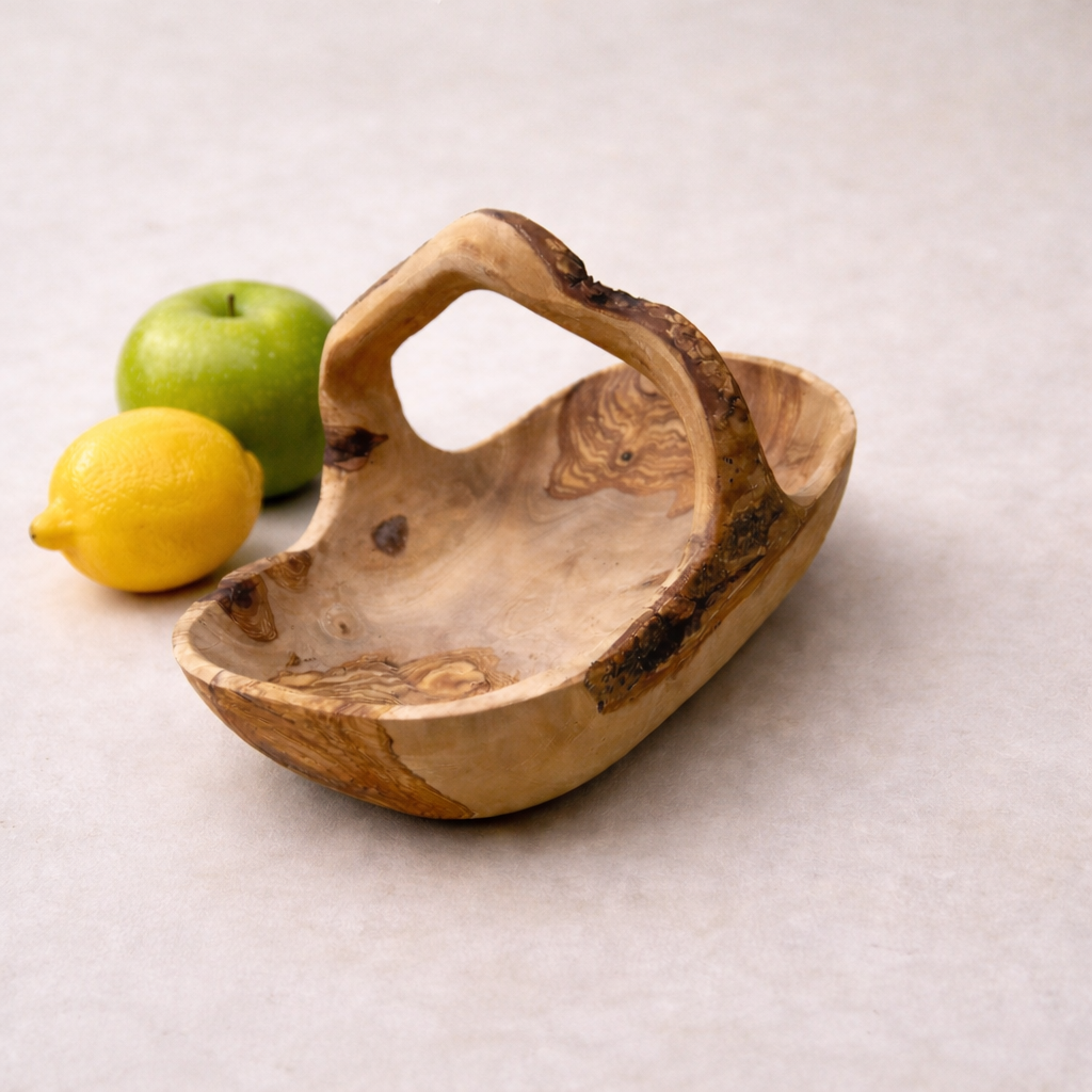 Fructiera din lemn de măslin cu mâner 32 cm