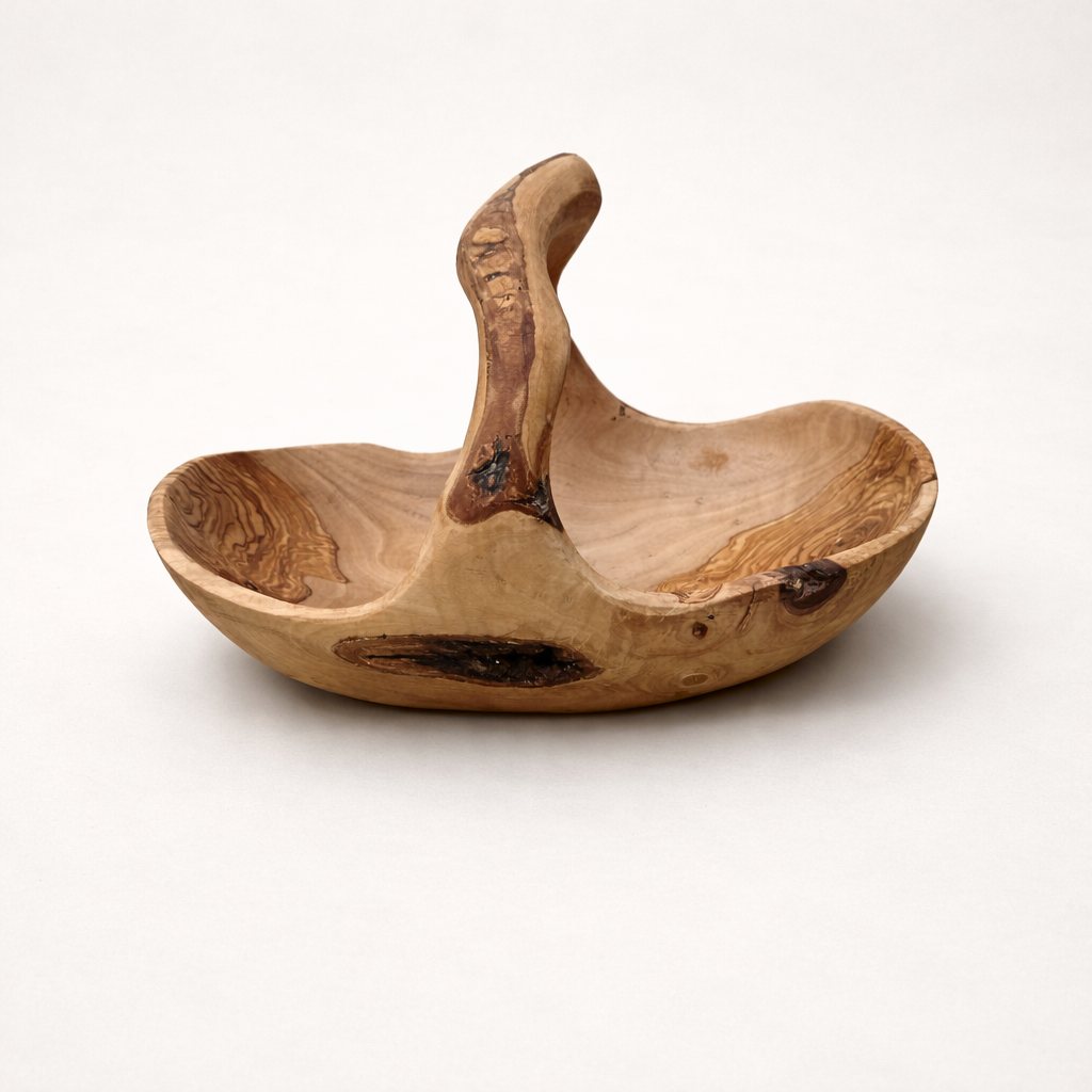 Fructiera din lemn de măslin cu mâner 32 cm