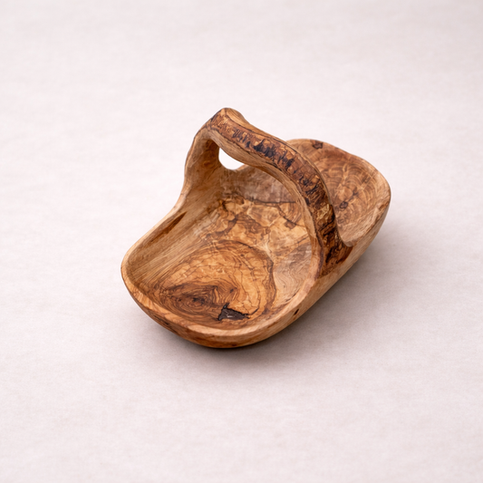 Fructieră din lemn de măslin cu mâner 27 cm