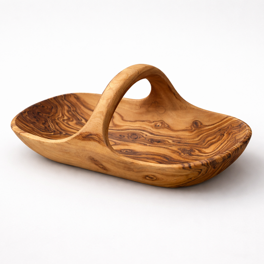 Fructiera din lemn de măslin cu mâner 29 cm