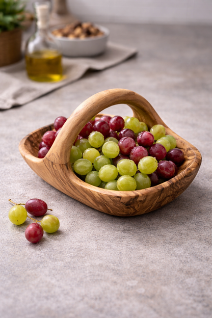 Fructiera din lemn de măslin cu mâner 29 cm