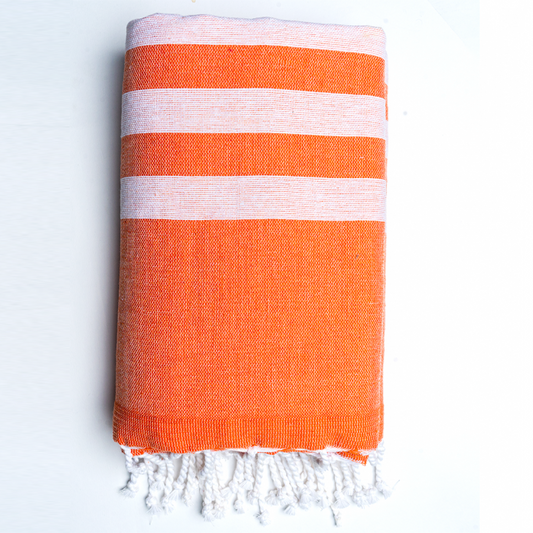 Prosop Din Bumbac Baie | Plajă | SPA | Nisa Portocaliu Cu Dungi Albe 200 x 100 cm