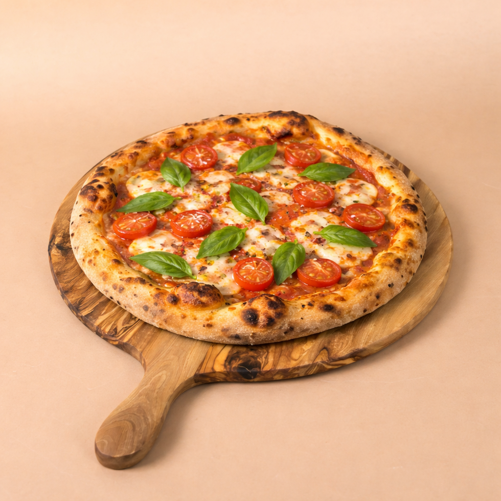 Platou pizza cu mâner din lemn de măslin