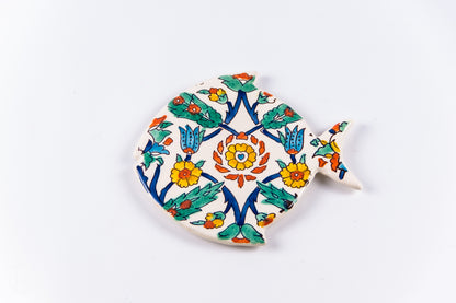 Platou tip pește din ceramică | flori multicolor