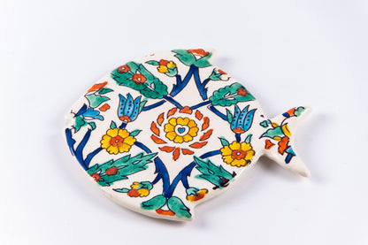 Platou tip pește din ceramică | flori multicolor