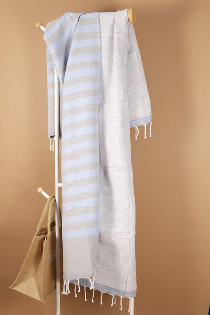 Prosop Din Bumbac Baie | Plajă | SPA | Nisa Gri Cu Dungi Albastru Ciel 200x 100 cm