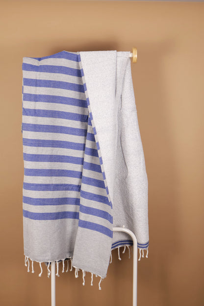 Prosop Din Bumbac Baie | Plajă | SPA | Nisa Gri Cu Dungi Albastru Marin 200 x 100 cm