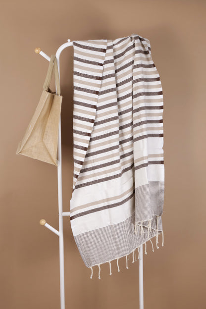 Плажна кърпа Fouta | Тунис | бяло кафяво 200 х 100 см