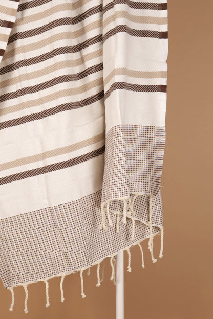 Плажна кърпа Fouta | Тунис | бяло кафяво 200 х 100 см