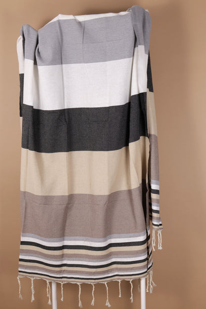 Плажна кърпа | Fouta |. Tunis Brown With Dark Stripes 200 x 100 cm