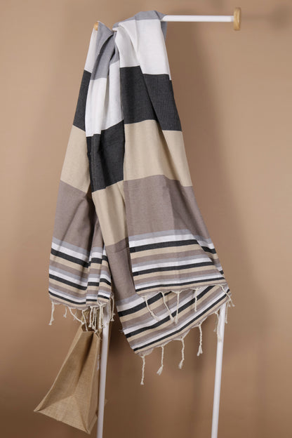 Плажна кърпа | Fouta |. Tunis Brown With Dark Stripes 200 x 100 cm