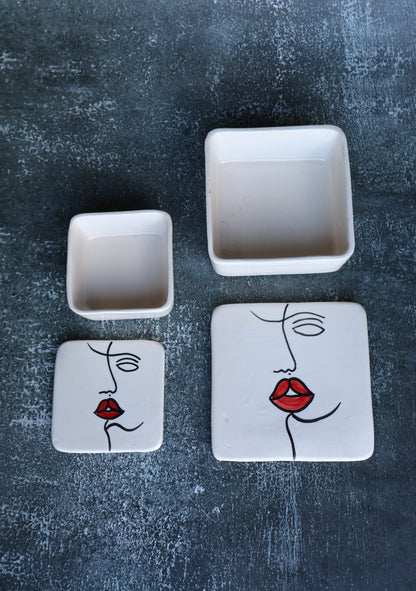 Set 2 recipiente din ceramica patrate Visage