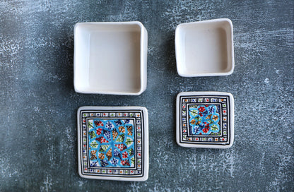 Set 2 recipiente din ceramica patrate Azzurro