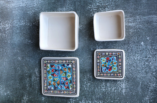 Set 2 recipiente din ceramica patrate Azzurro