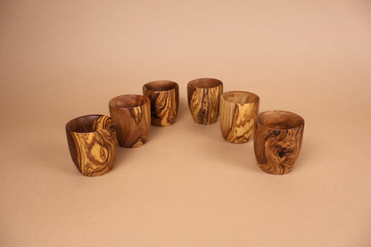 Set 6 pahare pentru țuica din lemn de măslin