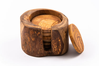 Set suport pahare Rustic din lemn de măslin 6 buc