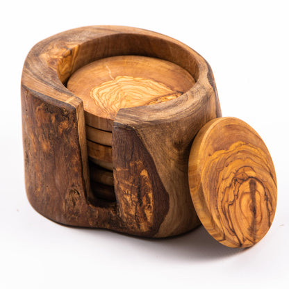 Set suport pahare Rustic din lemn de măslin 6 buc