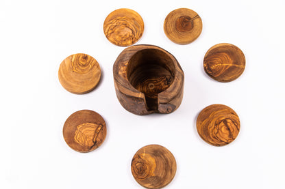 Set suport pahare Rustic din lemn de măslin 6 buc